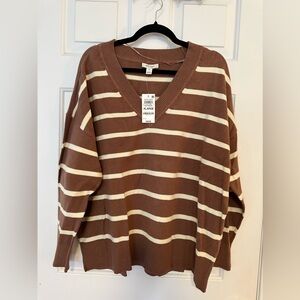 NWT On 34th Striped V-Neck Sweater